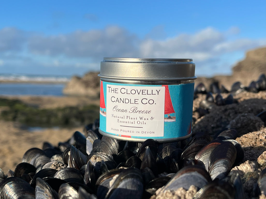 Coastal Gifts from Devon - ocean breeze candle sat on the beach