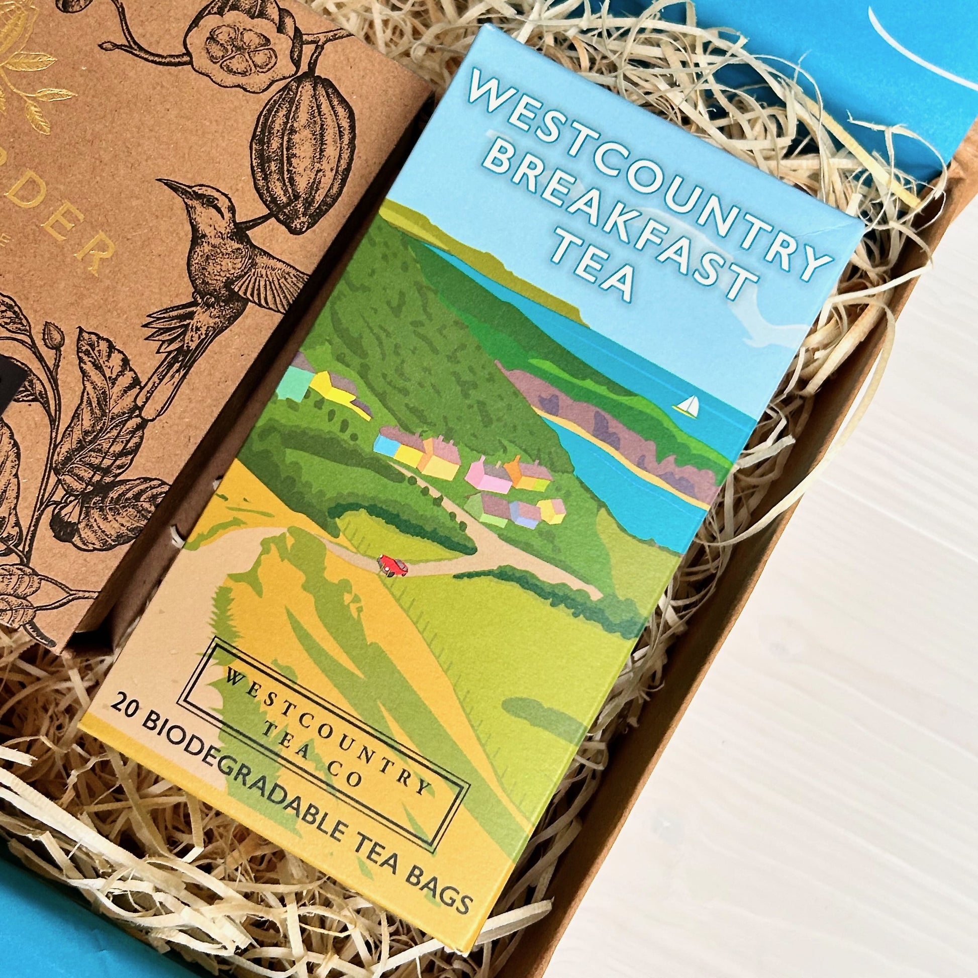 Luxurious Cornish Gift Box with hand-crafted sea salt caramel truffles and Westcountry Breakfast Tea. 