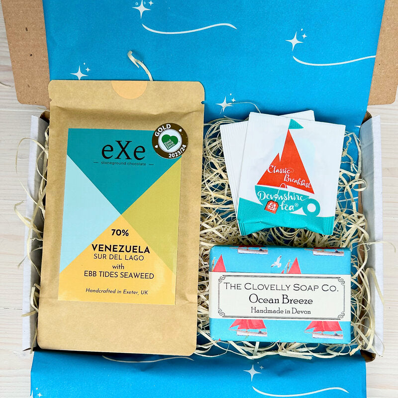 Devon Gift Set - Letterbox - with Devon chocolate, handmade ocean breeze soap and Devonshire Tea