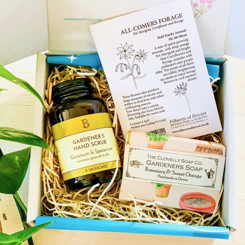 Gardening Gift Set - Mini - with Gardeners Hand Soap, Gardeners hand scrub and flower seeds