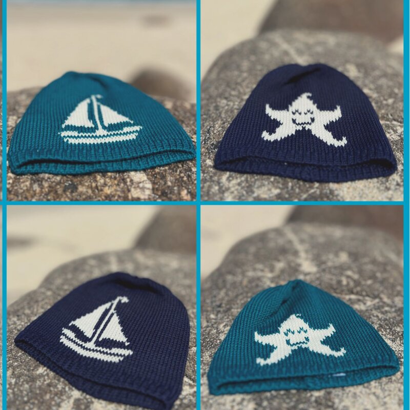 New Mum Gift Set - Merino baby beanies with coastal images on them