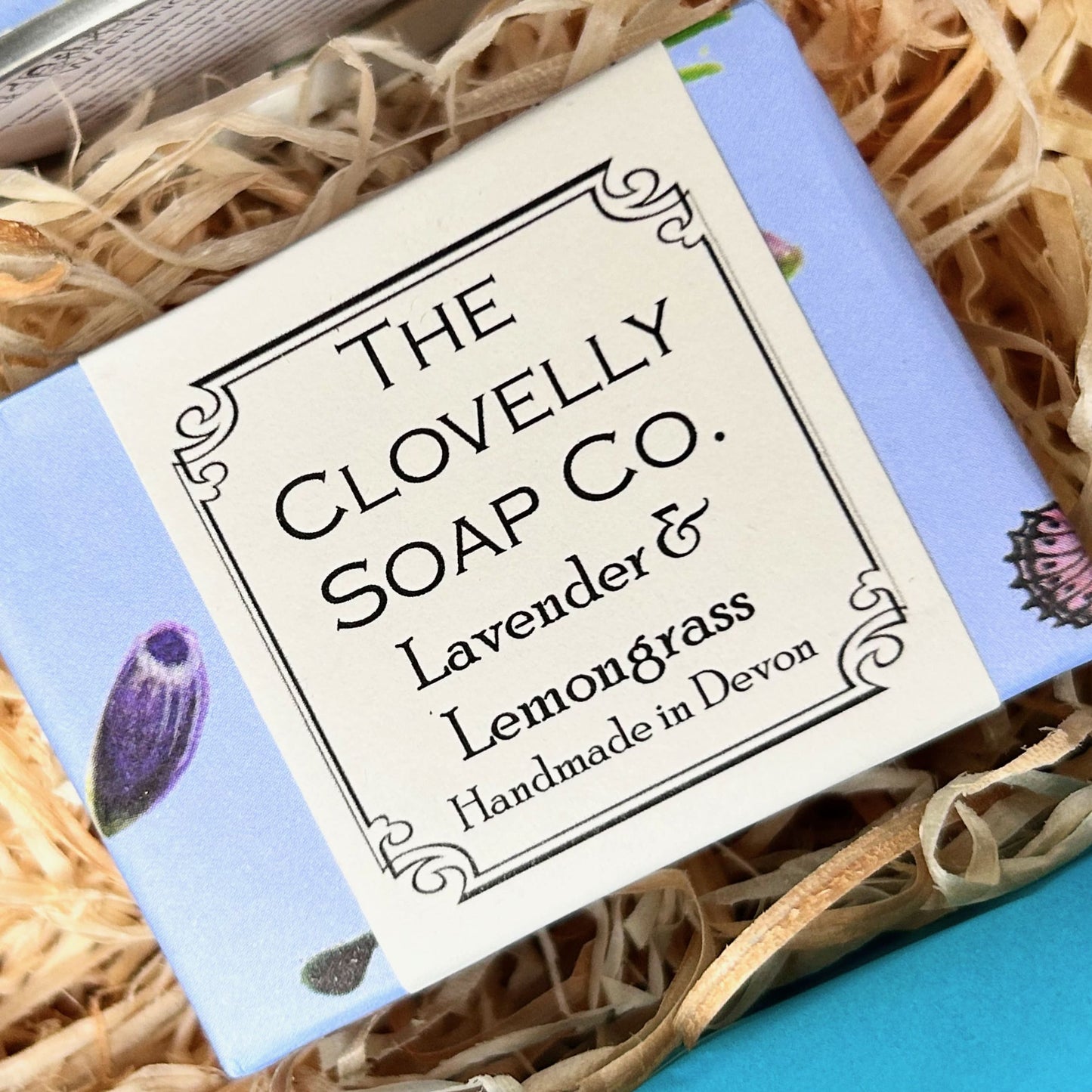 Relaxation Gift Set with aromatherapy lavender candle and soap from Devon, Cornish natural hand cream, roll on sleep oil and herbal tea